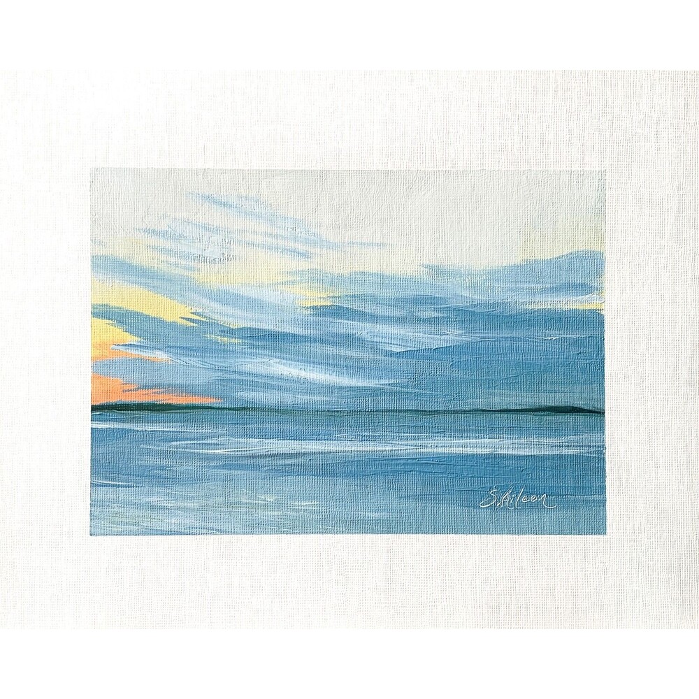 8x10 Original Oil Painting Seascape Ocean Sunset Calm Colorful Sky Small Signed